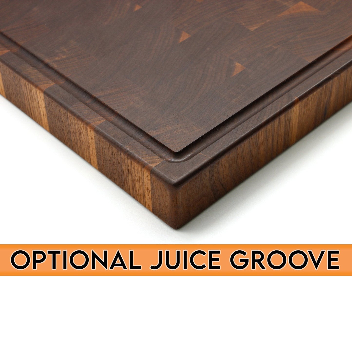 Walnut end-grain cutting board with juice groove on Tampa Home & Garden Store