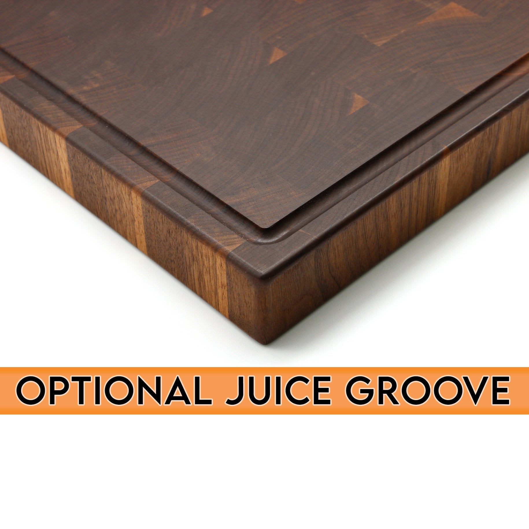 Walnut end-grain cutting board with juice groove on Tampa Home & Garden Store
