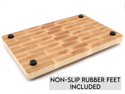 Walnut end-grain cutting board with edge engraving and non-slip feet by Refine Kitchenware on Tampa Home & Garden Store