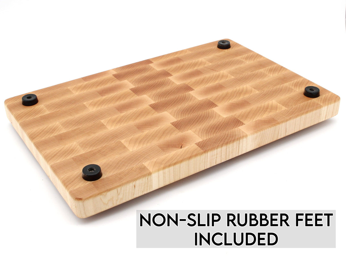 Large end-grain walnut cutting board with rubber feet, 2in thick, USA made by Refine Kitchenware on Tampa Home & Garden Store