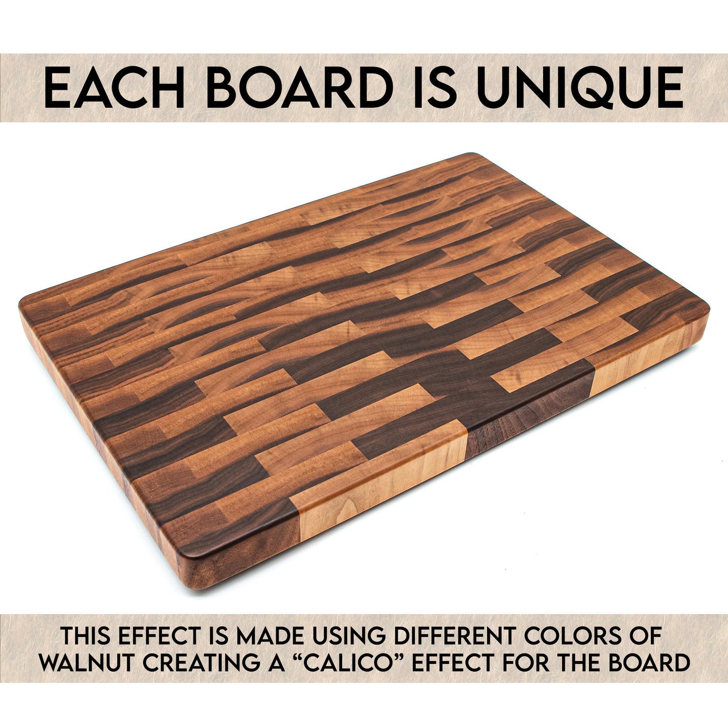 End grain walnut cutting board with rich alternating grain, rounded corners, white background on Tampa Home & Garden Store