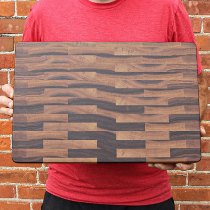Large end grain calico walnut cutting board with brown tones rectangular board on Tampa Home & Garden Store