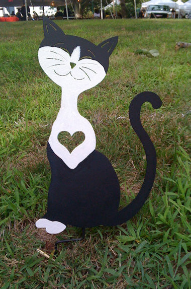 Tuxedo cat garden stake wall hanging, black and white design Rustica Ornamentals on Tampa Home & Garden Store