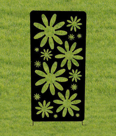 Metal privacy screen panel, 46-inch, lime-green flower cutouts by Rustica Ornamentals on Tampa Home & Garden Store