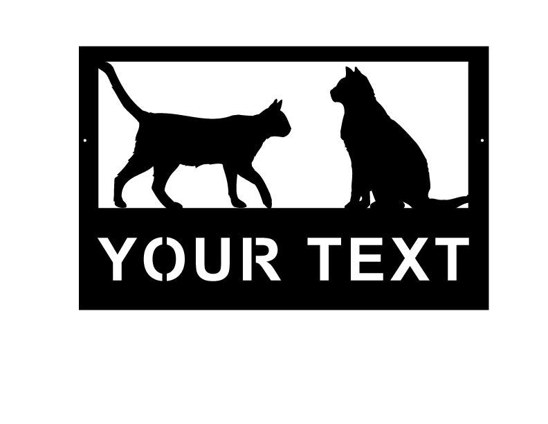 Pet welcome sign with two cat silhouettes and customizable YOUR TEXT by Rustica Ornamentals on Tampa Home & Garden Store