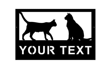 Pet welcome sign with two cat silhouettes and customizable YOUR TEXT by Rustica Ornamentals on Tampa Home & Garden Store
