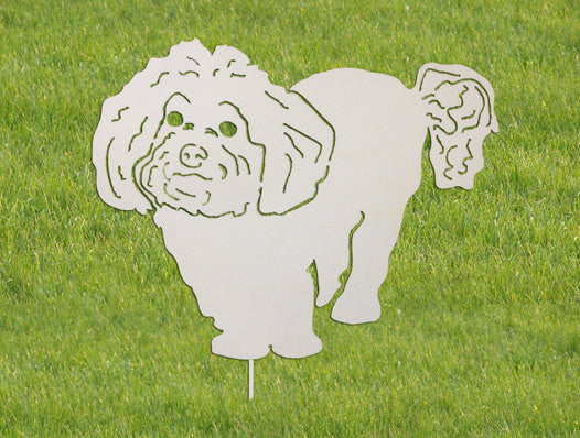 Bichon Frise garden stake sculpture white metal yard decor by Rustica Ornamentals on Tampa Home & Garden Store
