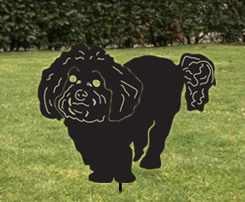 Bichon Frise garden stake silhouette, metal Rustica Ornamentals companion dog garden sculpture on Tampa Home & Garden Store