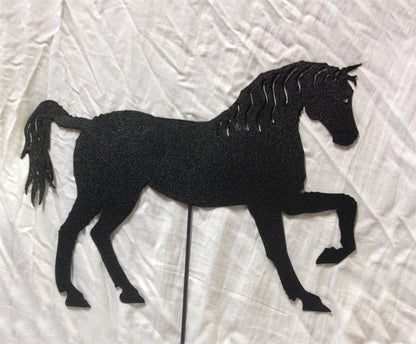 Horse garden stake silhouette in black metal by Rustica Ornamentals for yard or wall display on Tampa Home & Garden Store