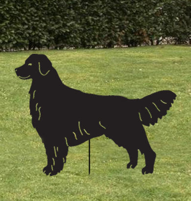 Golden Retriever lawn statue by Rustica Ornamentals, black metal garden silhouette on Tampa Home & Garden Store