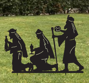 Three Wisemen outdoor Christmas decoration silhouette, black metal yard art on lawn on Tampa Home & Garden Store