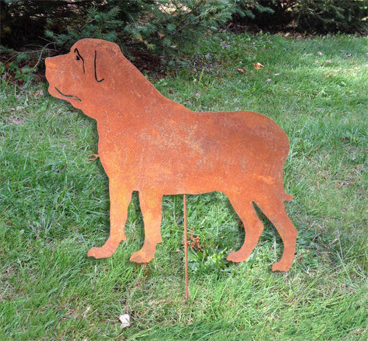 Mastiff garden stake silhouette in rust metal by Rustica Ornamentals on Tampa Home & Garden Store