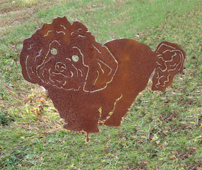 Bichon Frise garden stake wall hanging, rust finish, Rustica Ornamentals garden sculpture on Tampa Home & Garden Store