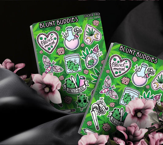 Gothic Marijuana Blunt Buddies Sticker Sheet – Where Fun Meets Plant-Powered Vibes! - Perfect for Scrapbooking and Collecting - Tampa Home & Garden Store