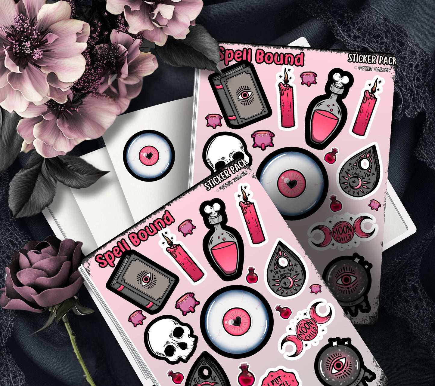 Planche d'autocollants « Sorts Gothiques », autocollants parfaits pour une ambiance gothique et sorcière, cadeaux abordables pour exprimer votre style gothique.