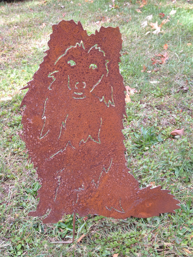 Rusty metal Shetland Sheepdog garden stake silhouette, by Rustica Ornamentals Style 2 for wall decor on Tampa Home & Garden Store