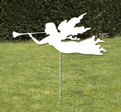 White metal angel garden stake silhouette for Christmas decor with ground stake on Tampa Home & Garden Store