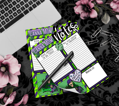 Bloc de notas desprendible Canna Mom Notes: lista de tareas divertida para mamás cannábicas, 50 hojas para mamás fumetas