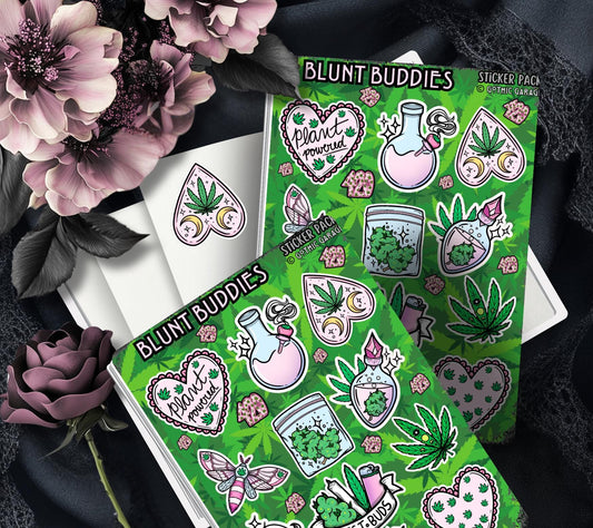 Gothic Marijuana Blunt Buddies Sticker Sheet – Where Fun Meets Plant-Powered Vibes! - Perfect for Scrapbooking and Collecting - Tampa Home & Garden Store