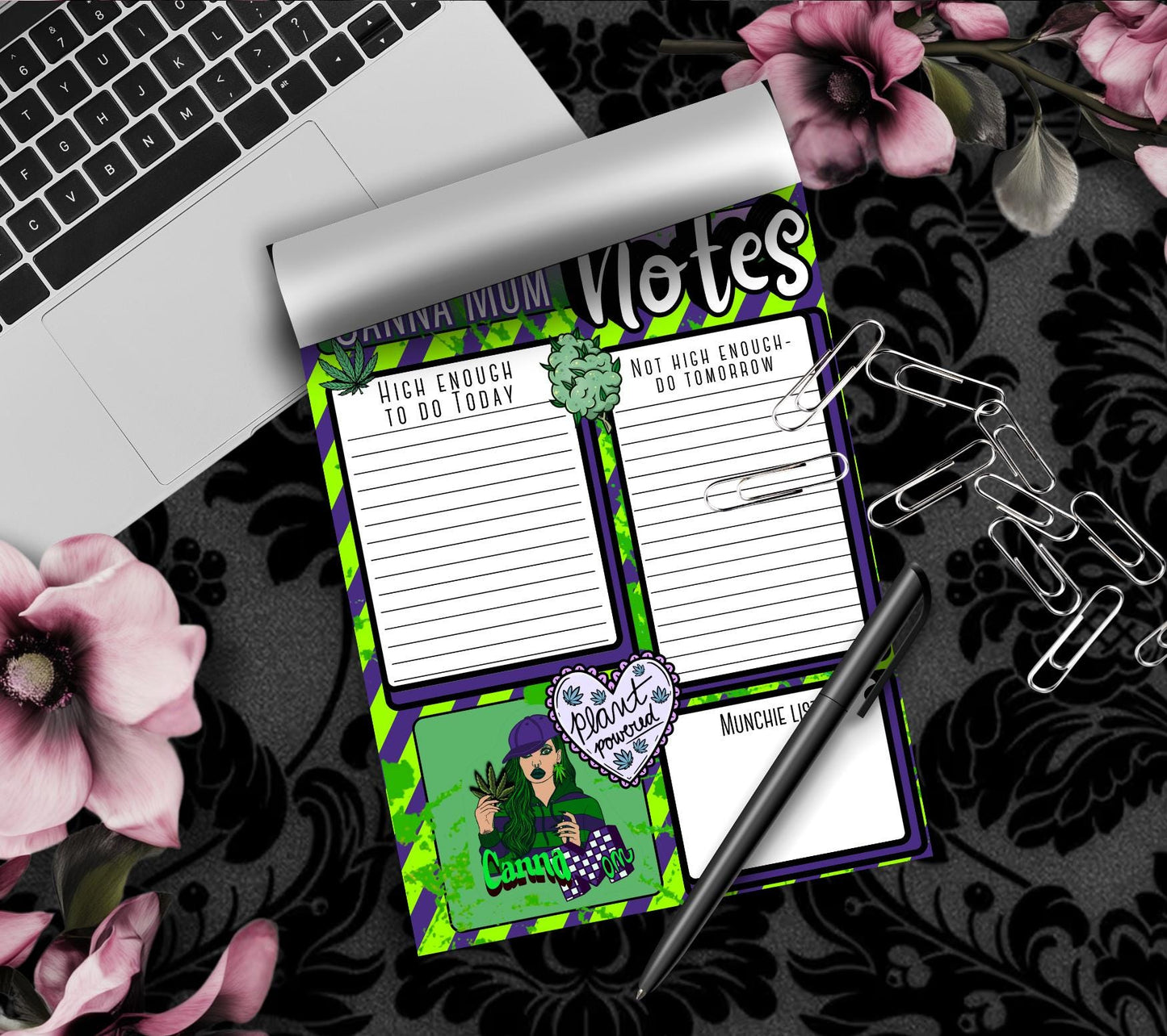 Bloc de notas desprendible Canna Mom Notes: lista de tareas divertida para mamás cannábicas, 50 hojas para mamás fumetas
