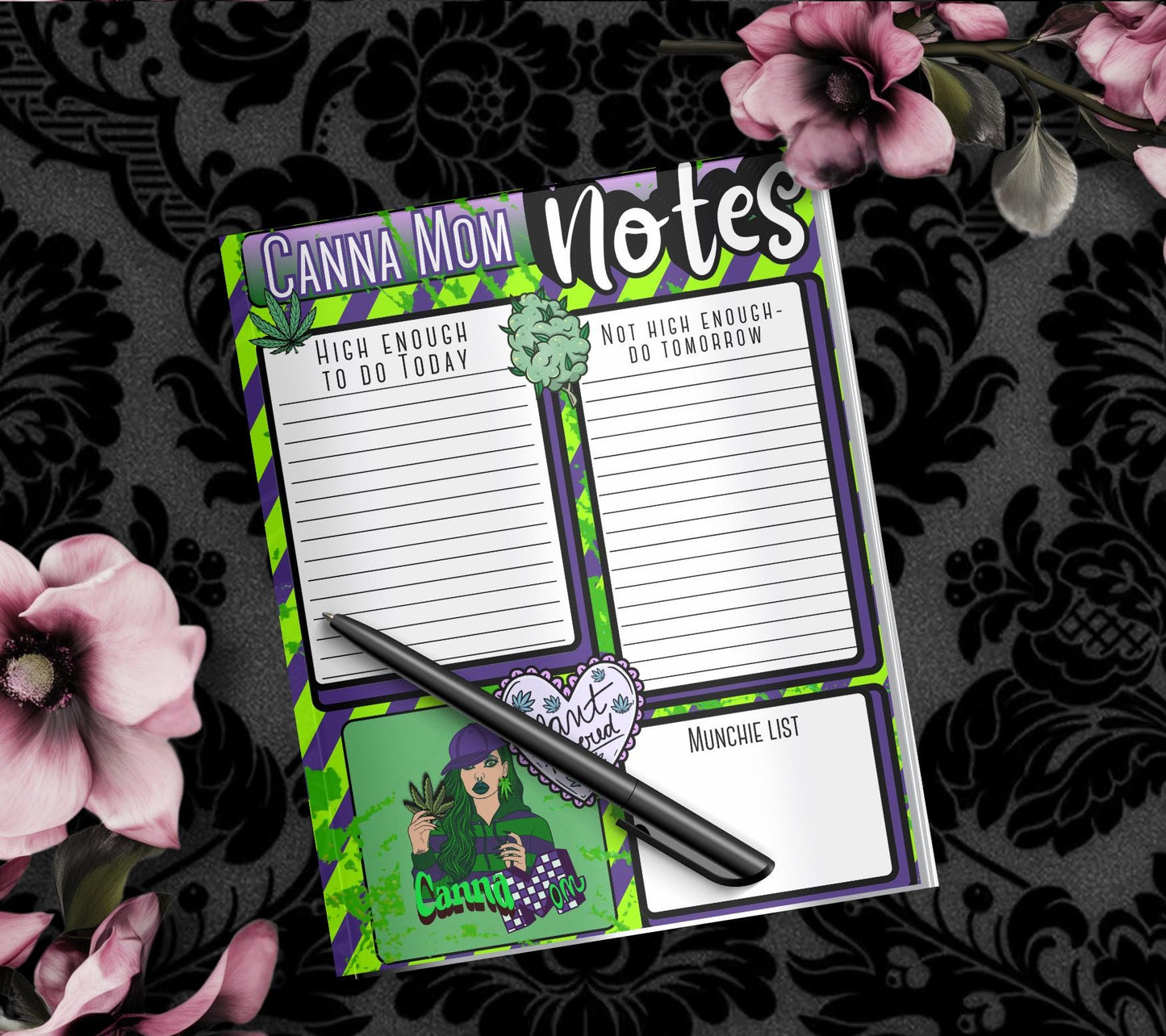 Bloc de notas desprendible Canna Mom Notes: lista de tareas divertida para mamás cannábicas, 50 hojas para mamás fumetas