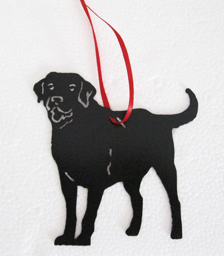 Labrador Retriever ornament silhouette with red ribbon, Rustica Ornamentals pet garden art on Tampa Home & Garden Store