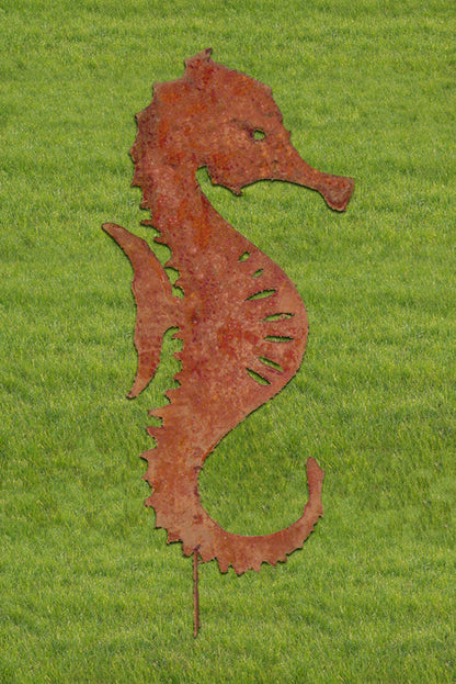 Seahorse garden stake Rustica Ornamentals rusted metal lawn decor on Tampa Home & Garden Store