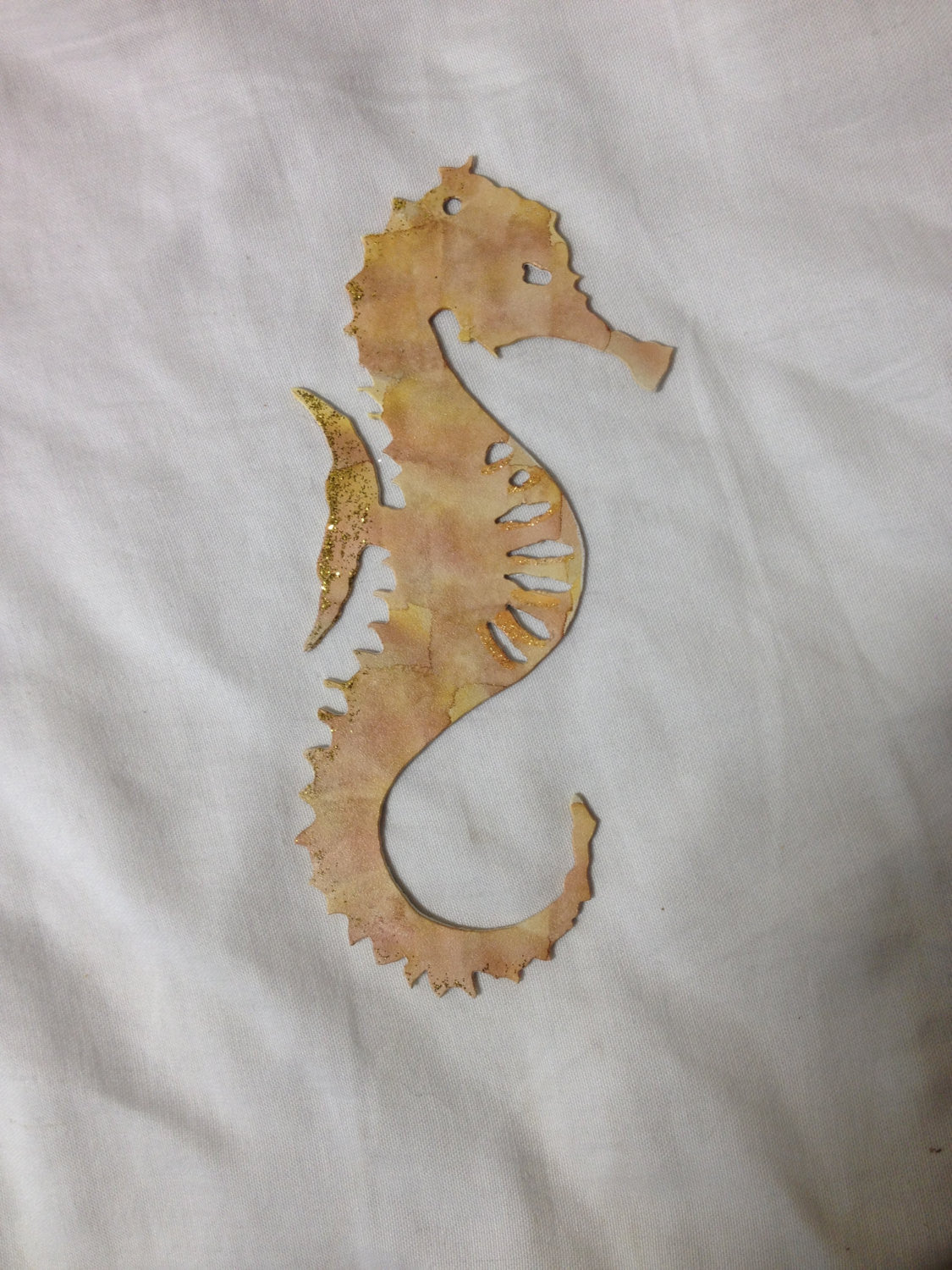 Seahorse metal decor ornament plant stake in gold patina finish Rustica Ornamentals on Tampa Home & Garden Store