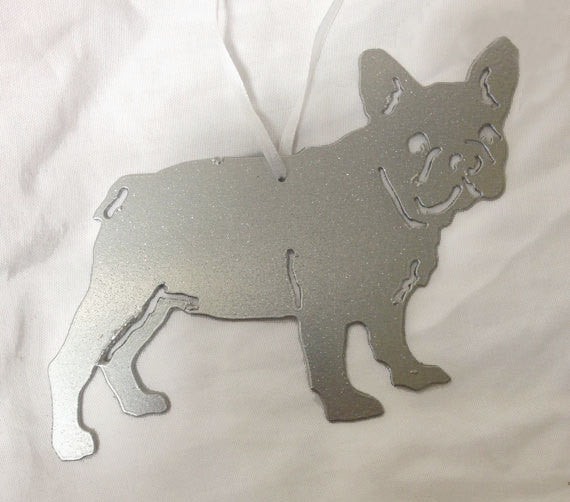 French Bulldog Plant Stake Rustica Ornamentals silver metal home & garden on Tampa Home & Garden Store