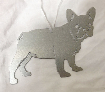 French Bulldog Plant Stake Rustica Ornamentals silver metal home & garden on Tampa Home & Garden Store