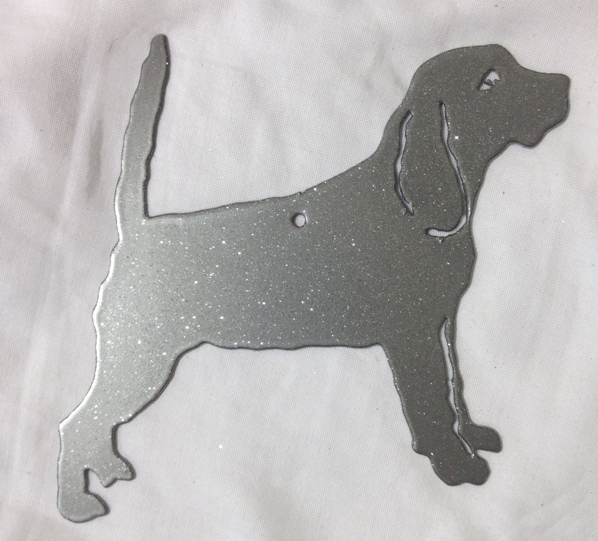Beagle (standing) Plant Stake silver metal silhouette with glitter detail on Tampa Home & Garden Store