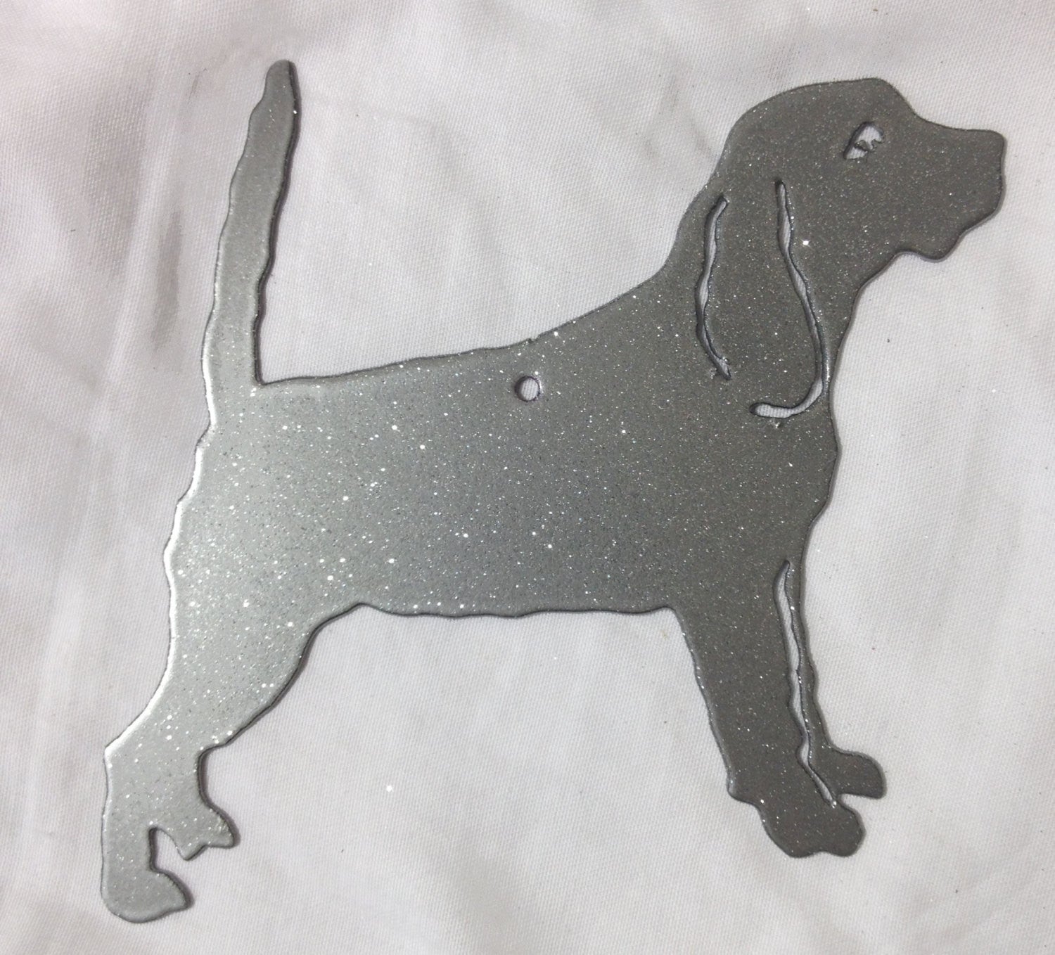 Beagle (standing) Plant Stake silver metal silhouette with glitter detail on Tampa Home & Garden Store
