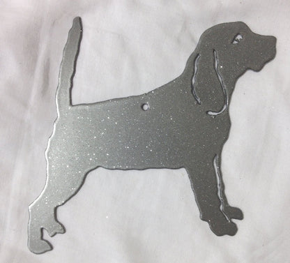 Beagle (standing) Plant Stake silver metal silhouette with glitter detail on Tampa Home & Garden Store