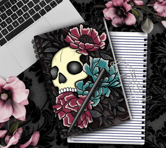Gothic Skull & Floral Notebook Hand Drawn Detail  – 160 Lined Pages for Daily Tasks, Notes, and Personal Writing - Tampa Home & Garden Store