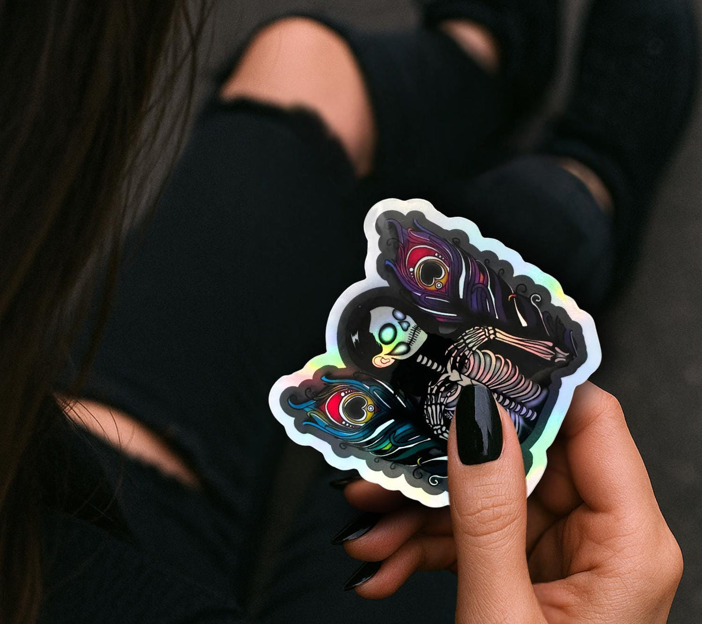 Skeleton Peacock Angel Sticker: Gothic Waterproof Vinyl Decal