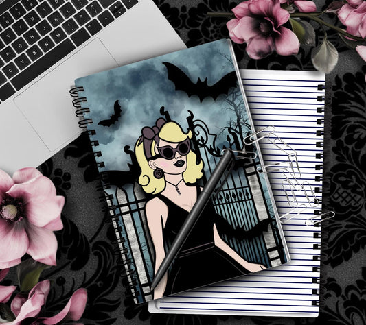 1950’s Goth Female Glamour Notebook - Hand Drawn Detail  – 160 Lined Pages for Daily Tasks, Notes, and Personal Writing - Tampa Home & Garden Store