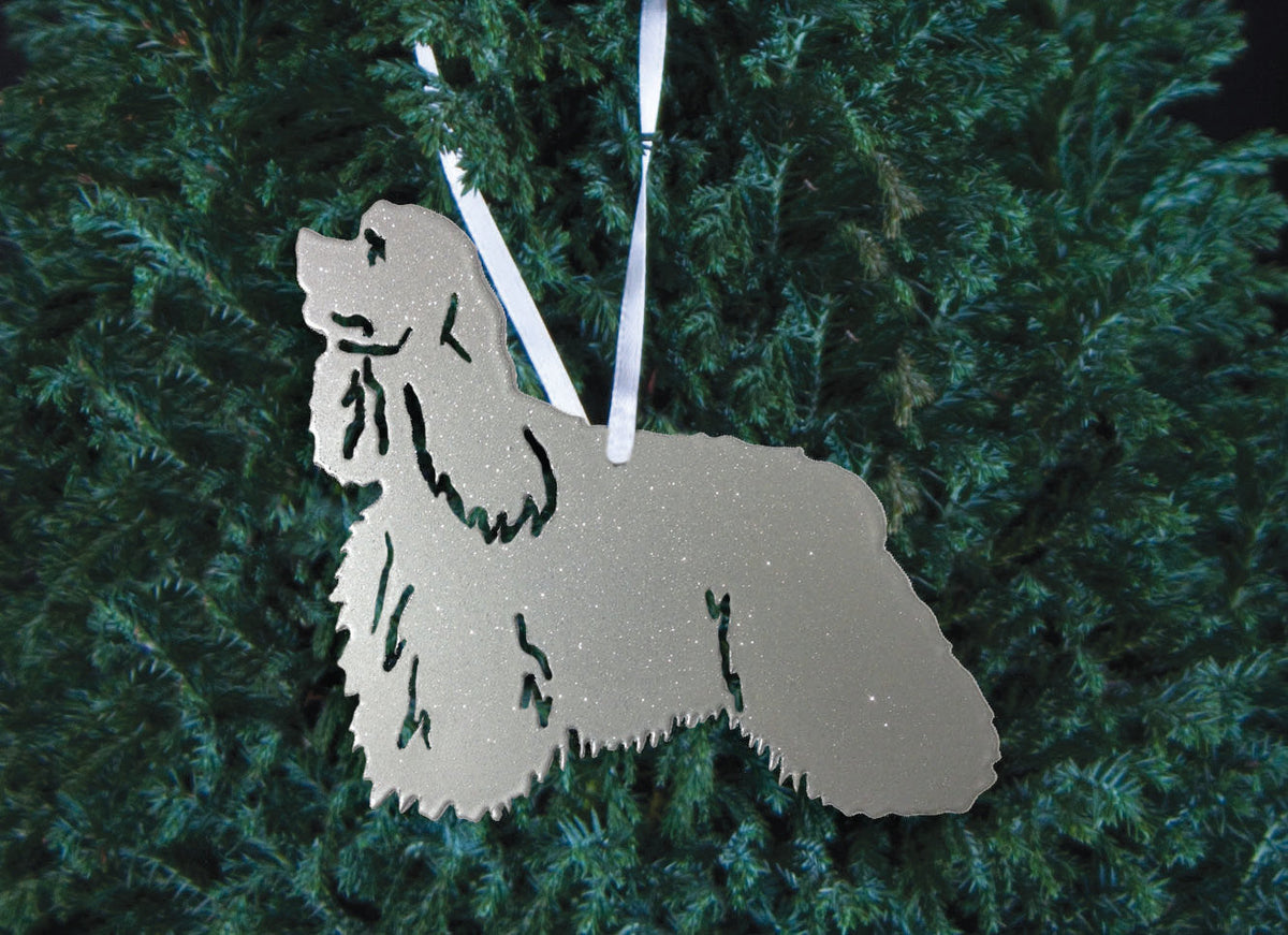Cocker Spaniel plant stake, silver glitter metal garden ornament by Rustica Ornamentals on Tampa Home & Garden Store