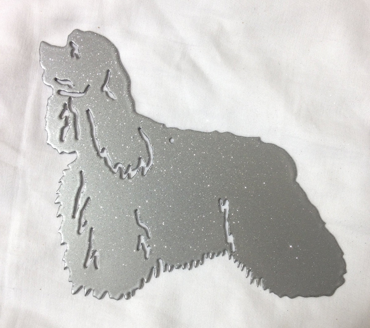Cocker Spaniel plant stake with silver glitter finish by Rustica Ornamentals on Tampa Home & Garden Store
