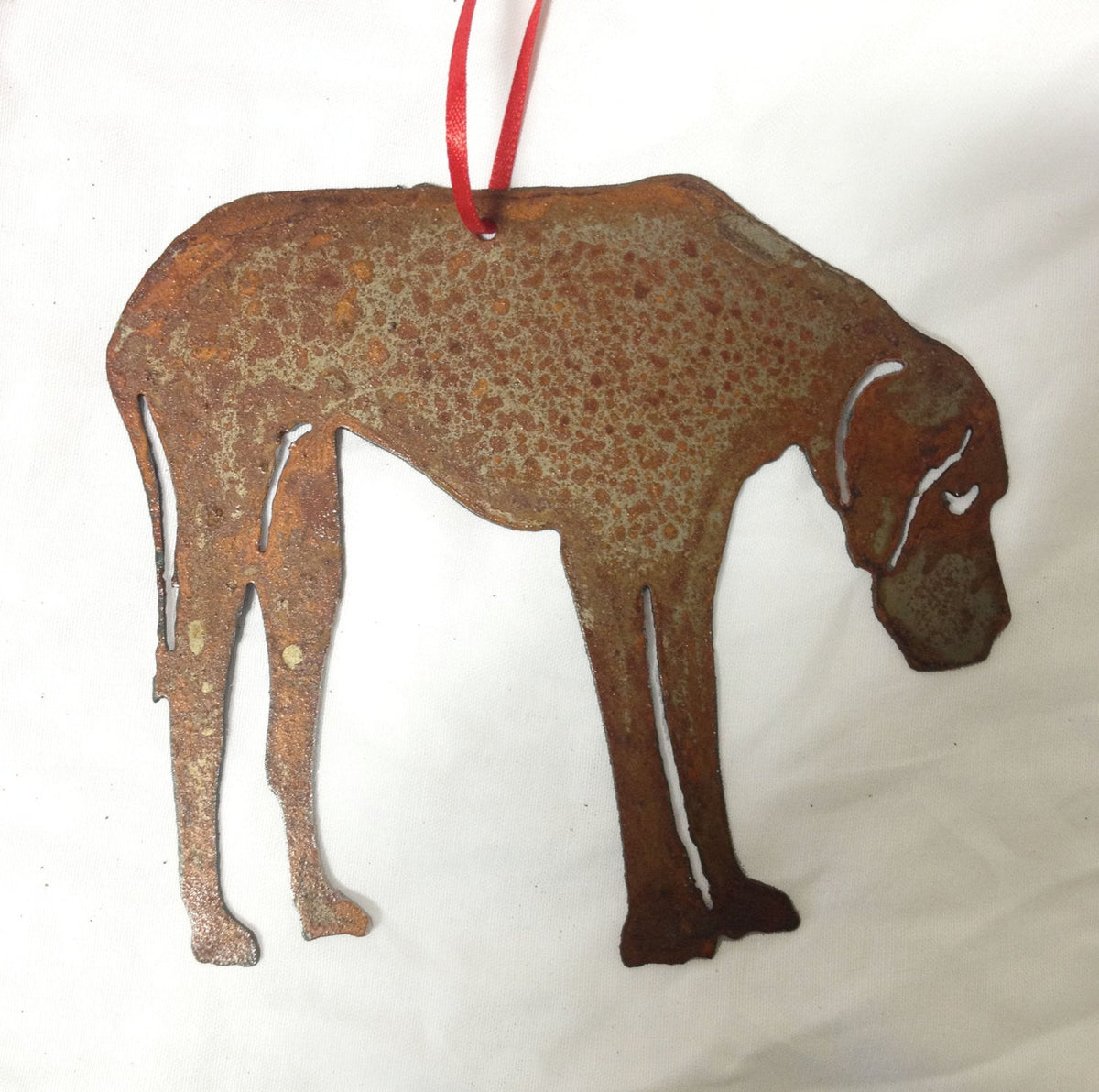 Great Dane plant stake Rustica Ornamentals, rusty metal dog silhouette with red ribbon on Tampa Home & Garden Store