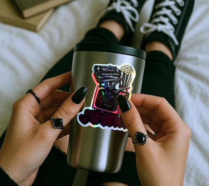 Retro Horror Junkie Sticker: Waterproof Die Cut, Glossy or Holographic