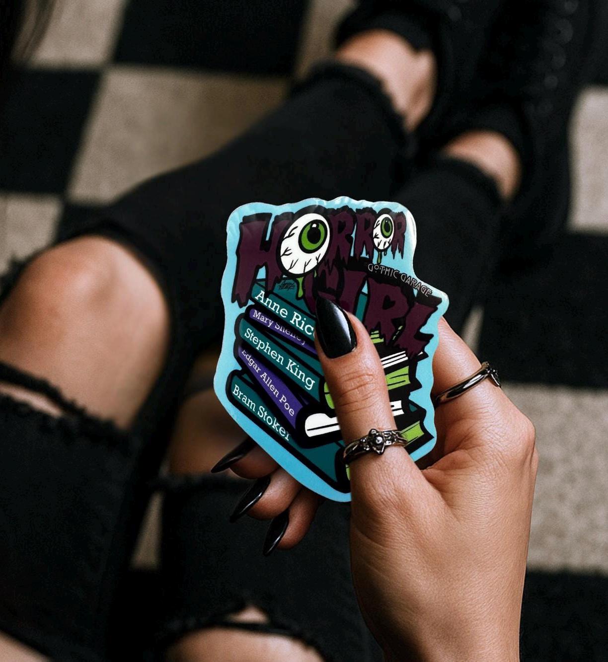 Horror Girl Book Lover Sticker: Gothic Waterproof Vinyl Decal