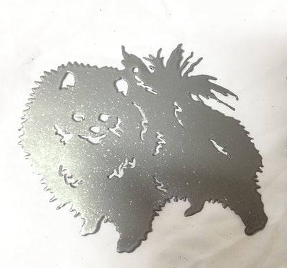 Pomeranian plant stake metal silhouette with spiky fur detailing Rustica Ornamentals on Tampa Home & Garden Store