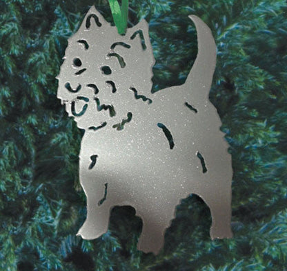 West Highland Terrier plant stake in silver glitter metal by Rustica Ornamentals decor on Tampa Home & Garden Store
