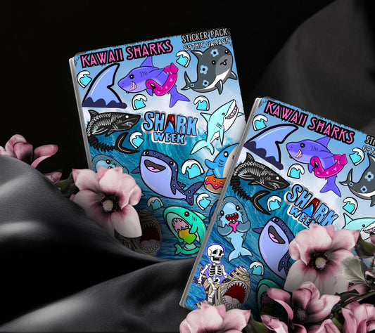 Kawaii Sharks Sticker Sheet– Goth Cute & Spooky Ocean Stickers - Tampa Home & Garden Store
