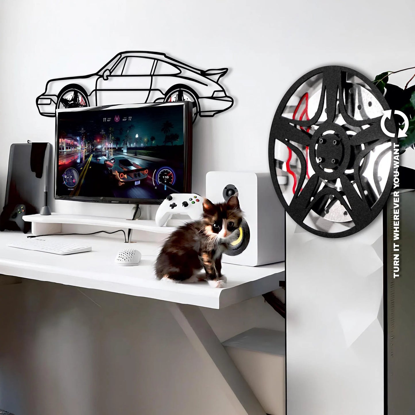 Custom Car Metal Wall Art with Spinning Wheels, Personalized Car Design, Custom Auto Gift for Men, Garage Decor, Your Car Line Art-KAFMEKA048