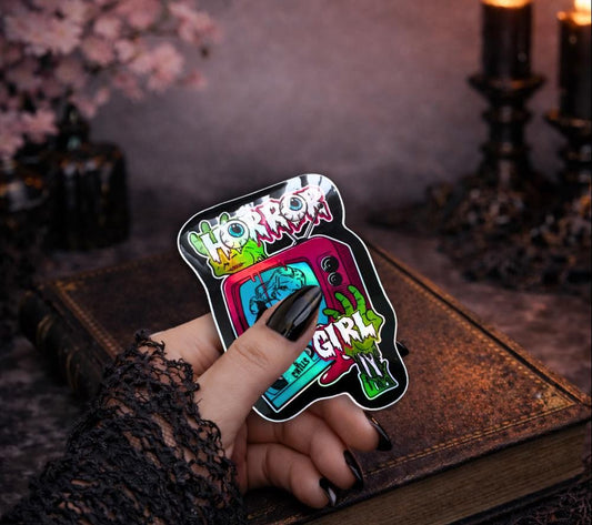 Retro Horror Girl Waterproof Sticker – Vintage Gothic TV Design - Tampa Home & Garden Store