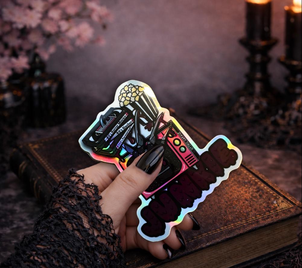 Retro Horror Junkie Sticker: Waterproof Die Cut, Glossy or Holographic