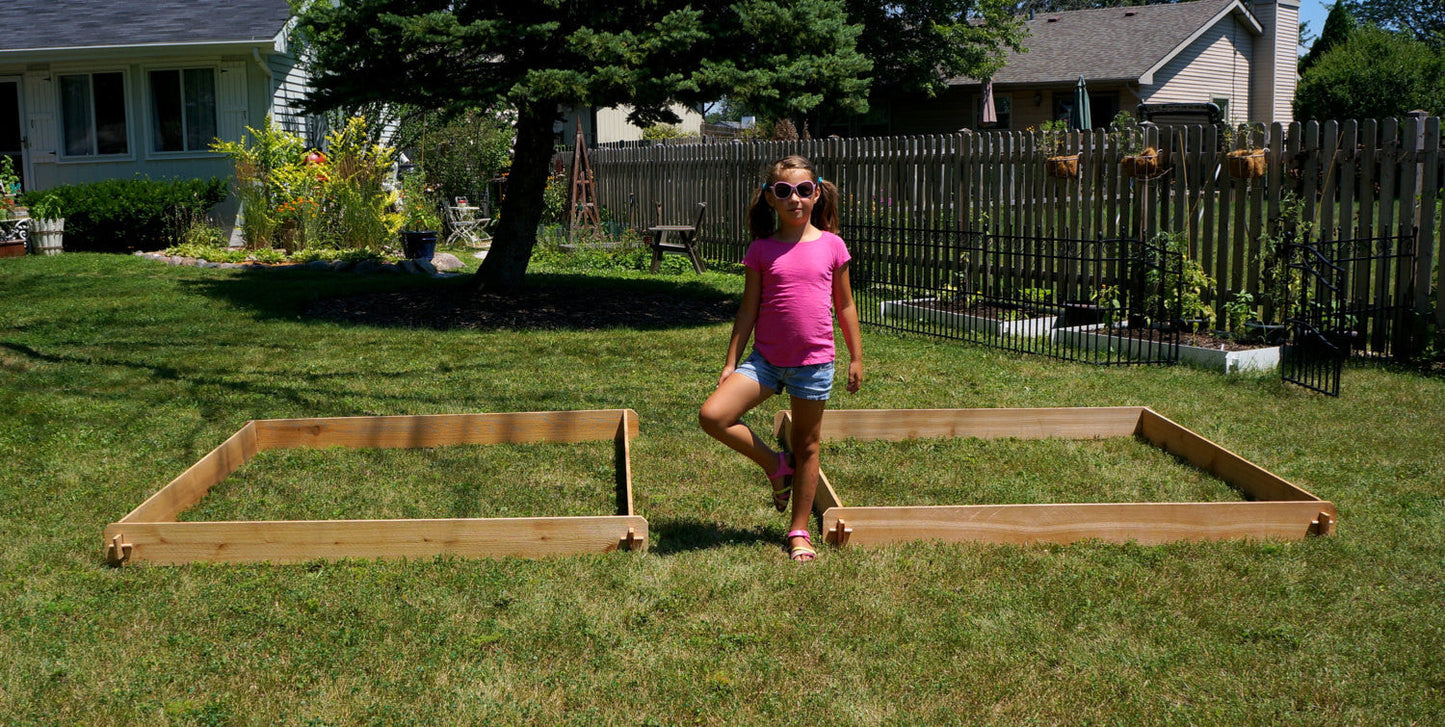Timberlane Gardens raised garden bed kit set: two 6x6 cedar beds on lawn in sunny backyard on Tampa Home & Garden Store