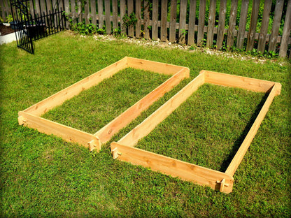Timberlane Gardens raised garden bed kit set, two 3x6 cedar frames on grass on Tampa Home & Garden Store