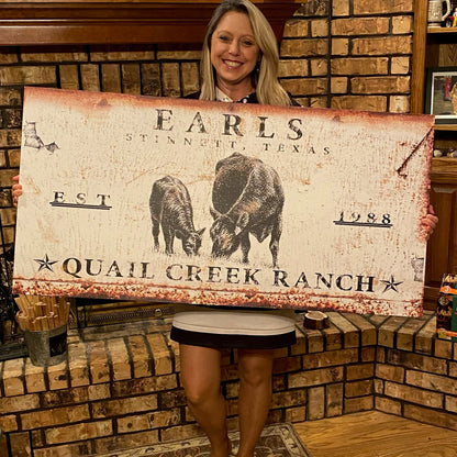 Angus Ranch Sign canvas by Tailored Canvases, rustic canvas with cattle art and Texas typography on Tampa Home & Garden Store